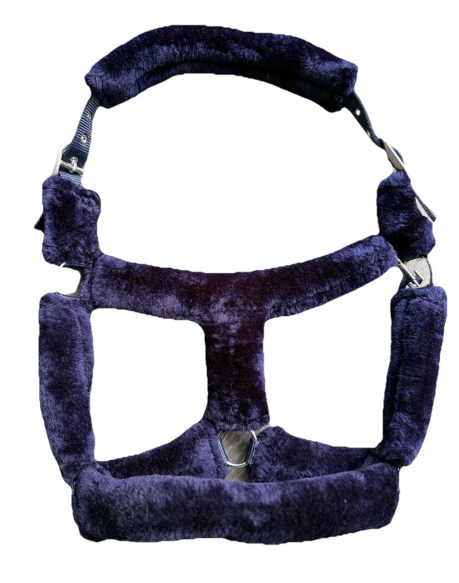COMBO (SATIN JUMPING STANDARD SIZE SADDLE PAD+CRYSTAL FLY VEIL+ 4 PCS LEG GUARD+ THICK MINK FUR FULL COVERED HALTER) ) - Image 14