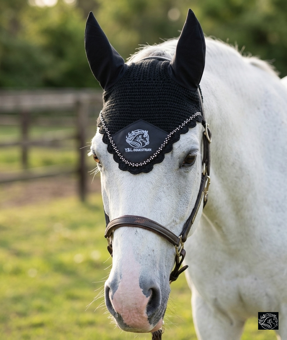 FLY VEIL- EAR BONNET WITH CRYSTAL