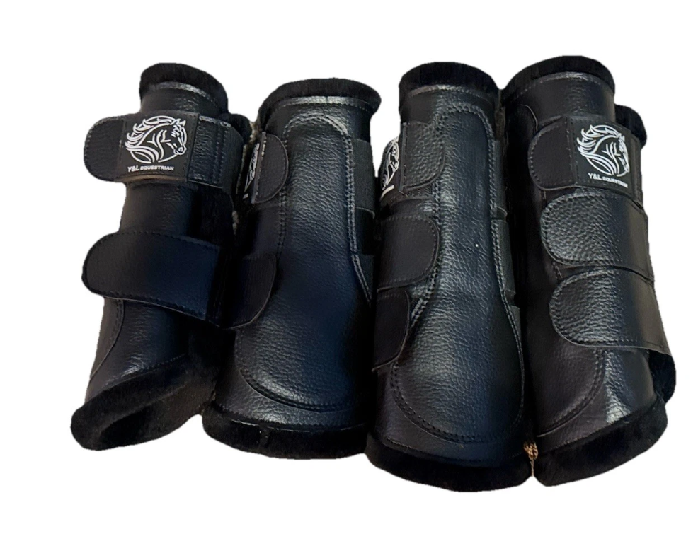 COMBO (SATIN JUMPING STANDARD SIZE SADDLE PAD+CRYSTAL FLY VEIL+ 4 PCS LEG GUARD+ THICK MINK FUR FULL COVERED HALTER) ) - Image 6