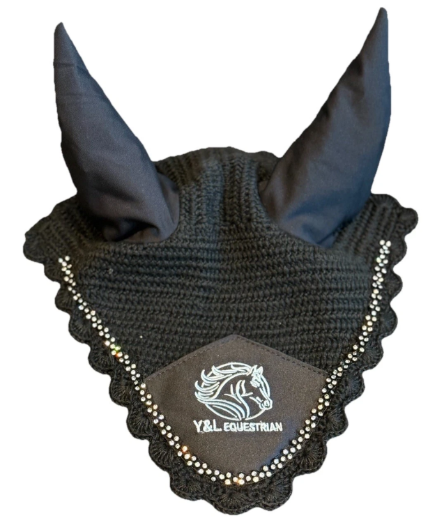 COMBO (SATIN JUMPING STANDARD SIZE SADDLE PAD+CRYSTAL FLY VEIL+ 4 PCS LEG GUARD+ THICK MINK FUR FULL COVERED HALTER) ) - Image 8