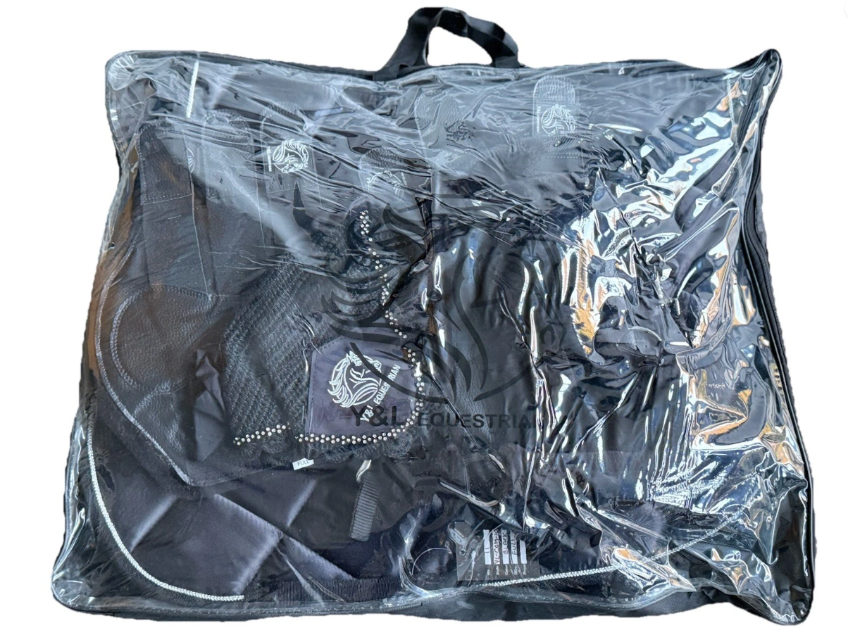 COMBO (SATIN JUMPING STANDARD SIZE SADDLE PAD+CRYSTAL FLY VEIL+ 4 PCS LEG GUARD+ THICK MINK FUR FULL COVERED HALTER) ) - Image 10